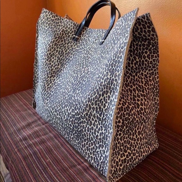 Clare V. Cat Leopard Simple Tote Bag W/ Strap - Picture 1 of 3